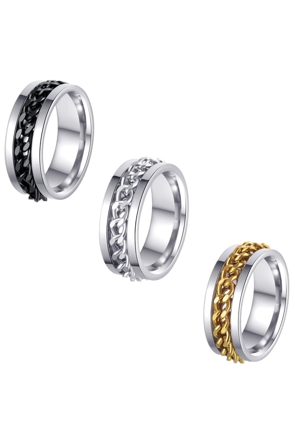 3PCS Mens Fidget Rings Anxiety Spinner Rings for Men Classic Chain Rings for Women Adults Titanium Steel Ring