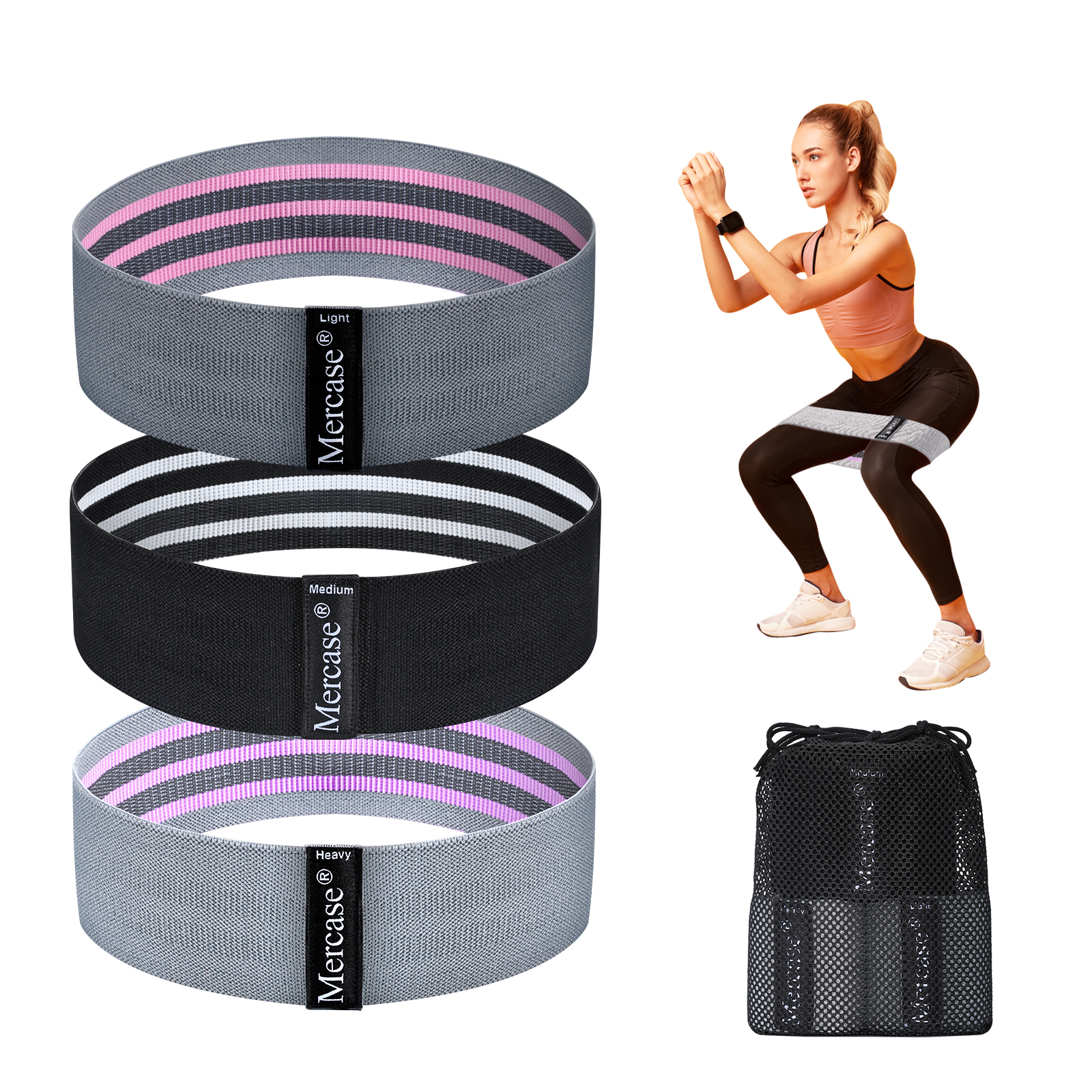 3PK Fabric Resistance Bands NonSlip Thick&Wide Booty Hip Workout