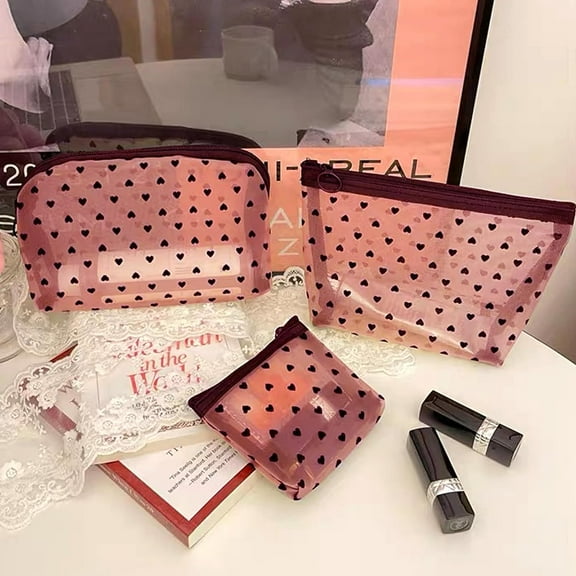 3PCS Mesh Cosmetic Bag Mesh Makeup Bags Mesh Zipper Pouch for Offices Travel Accessories