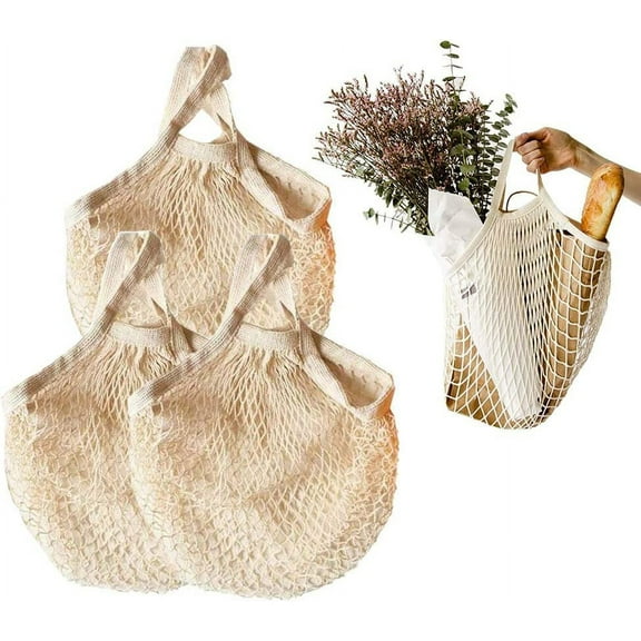 3PCS Mesh Grocery Bags,Portable Net Tote with Grips for Grocery Shopping,Mesh Bag for Grocery Shopping,Beach,Toys,Storage,Fruit,Vegetable and Market