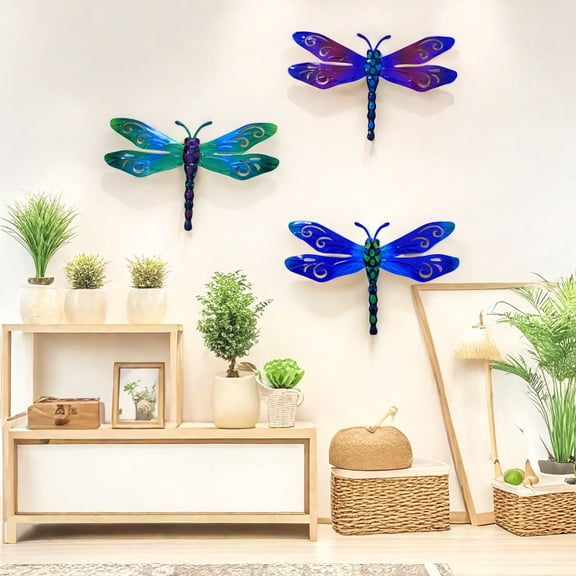 3PCS Metal Dragonfly Wall Art Decor Iron Hanging Ornament for Outdoor Indoor Spaces for Garden Patio and Home Decoration Versatile Dragonfly Sculpture for Festive Occasions