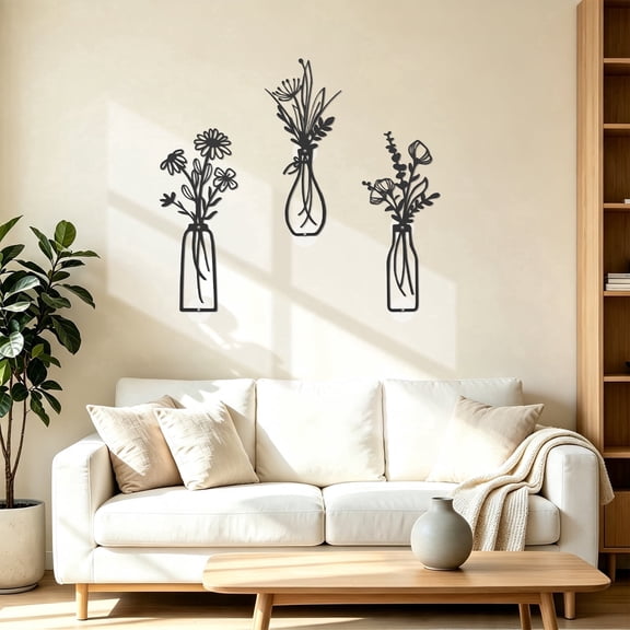 3PCS Metal Flower Wall Art – Rustic Winter Floral Decor, Minimalist Botanical Sculpture for Christmas Home, Living Room, Bedroom – Perfect Holiday Housewarming & Christmas Gift