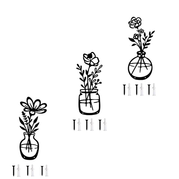 3PCS Metal Flowers Wall Art Decor, Mininalist Black Flower Wall Decor for Living Dining Room Bathroom Bedroom Kitchen Rustic Farmhouse Modern Home Office