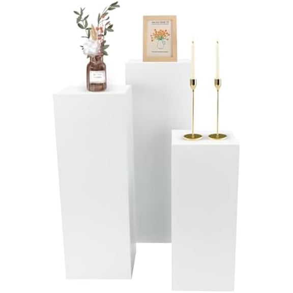 3PCS Metal Square Display Pedestal Stand for Parties White Square Tall Pedestal Cake Stands Pillars for Wedding Sturdy Pedestals Display Dessert Table Sculpture Display Stand Column Decoration