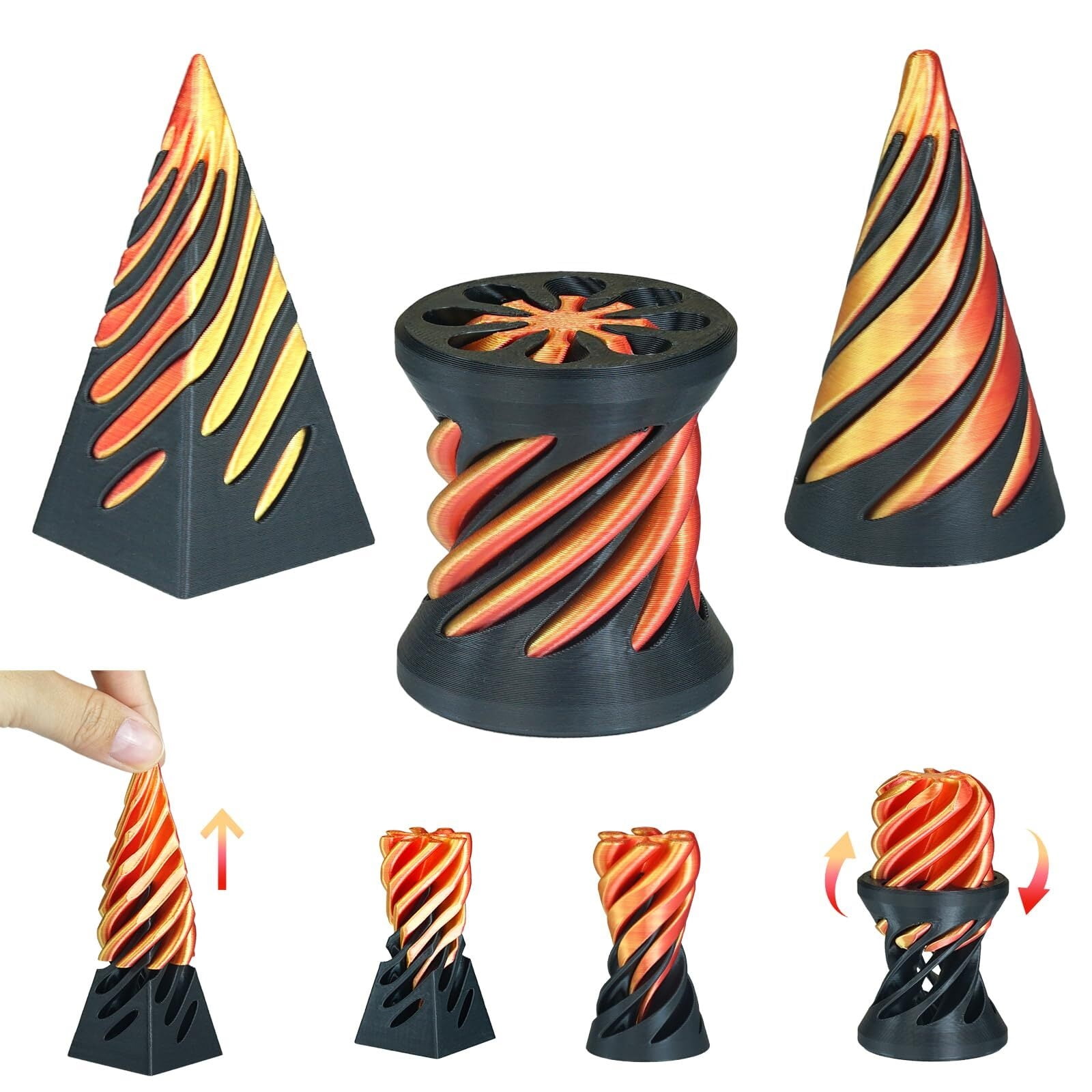 3PCS Mind Bending Spiral Cone 3D Printed Fidget Optical Illusion Passthrough Sculpture Unique Desk Decor Stress Relief Gift for Adults
