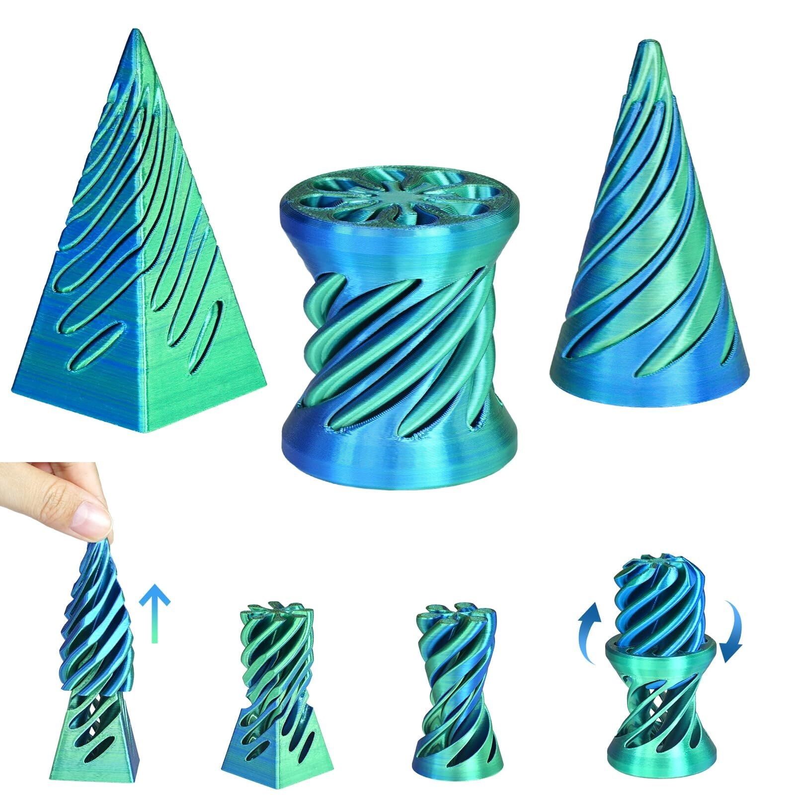 3PCS Mind Bending Spiral Cone 3D Printed Fidget Optical Illusion Passthrough Sculpture Unique Desk Decor Stress Relief Gift for Adults