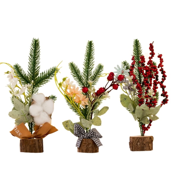 3PCS, Mini Christmas Tree with Christmas Ornaments Pine Cone Berry, Small Xmas Tree for Christmas Decorations Indoor Outdoor