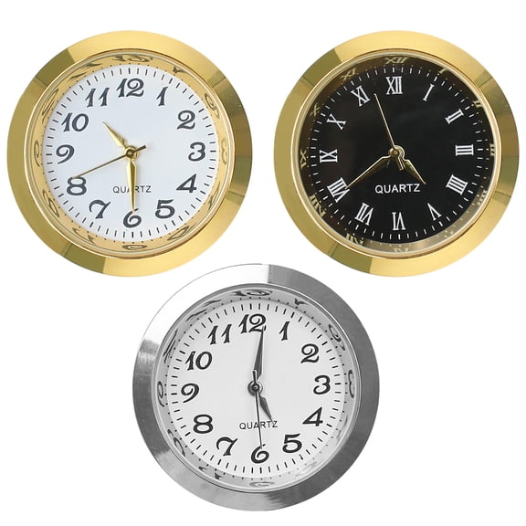3PCS Mini Clock Face Inserts Gold Tone Metal Round Quartz Clock Supplies for DIY Repair