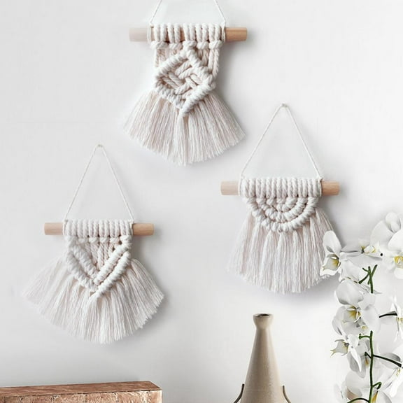 3PCS Mini Macrame Wall Hanging Cute Macrame Holiday Ornaments Boho Art Woven Decor for Nursery Apartment Bedroom Living Room Dorm Home Office Handmade Gifts Idea