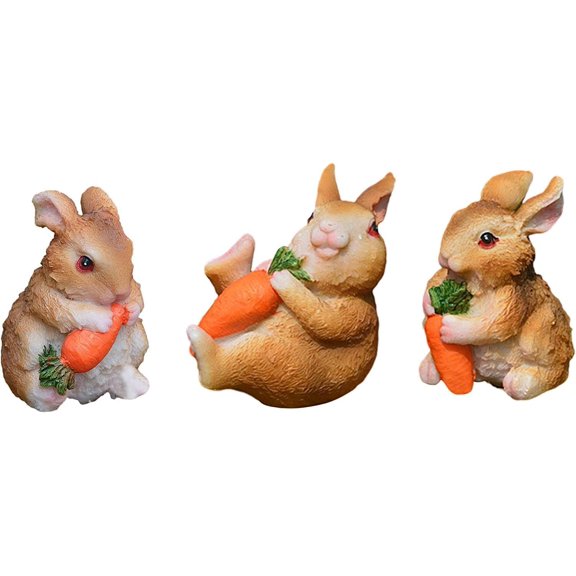 3PCS Miniature Rabbit Figurines,Fairy Garden Accessorie Rabbit Easter Bunnies Resin Ornaments Garden Bonsai Decoration Sculpture Statue Figurines for Lawn Potted (B)