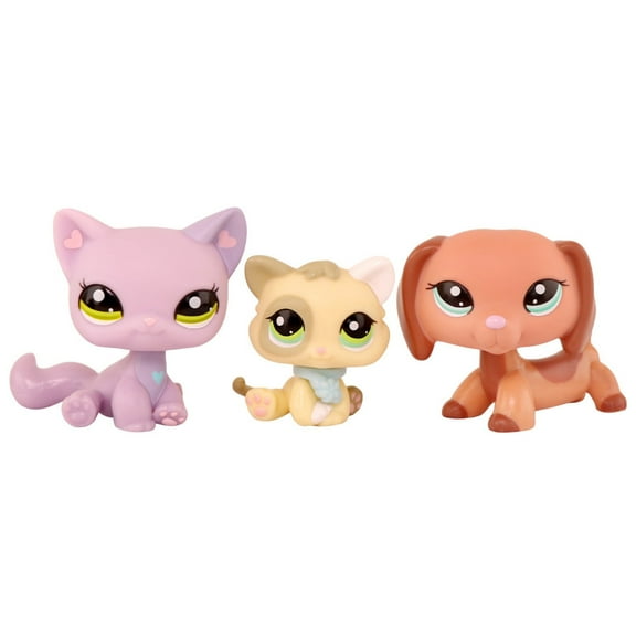 3PCS Minilpsshop Mini Pet Set,Dachshund Sitting Cat Kitten with Accessories,Cartoon Animal Figurines Birthday/Christmas Gift Idea