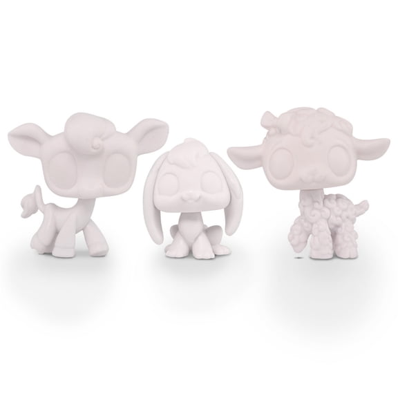 3PCS Minilpsshop White Base,Custom Cow Rabbit Lamb White Mold Blank Base DIY Design Paint Animals Figure Toys