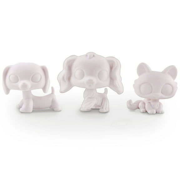 3PCS Minilpsshop White Base,Custom White Mold Blank Base Cocker Spaniel Dachshund Crouching Cat DIY Design Paint Animals Figure Toys