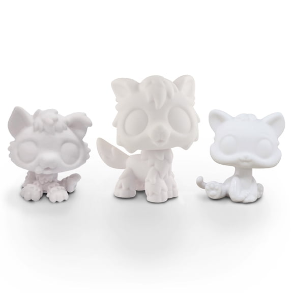 3PCS Minilpsshop White Base,Custom White Mold Blank Base Kitten Baby Husky Wolf DIY Design Paint Animals Figure Toys