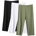 thumbnail image 1 of 3PCS Cotton Pajama Pants Womens Soft Comfy Lightweight Elastic Summer Pjs Bottoms Plus Size Homewear, Black/White/Green 4XL, 1 of 4