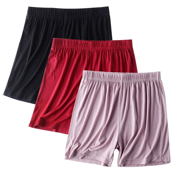 3PCS Modal Cotton Pajama Shorts Plus Size Summer Pjs Shorts for Women Pack Elastic Cozy Soft Sleep Bottoms, Red/Pink-#A/Black L