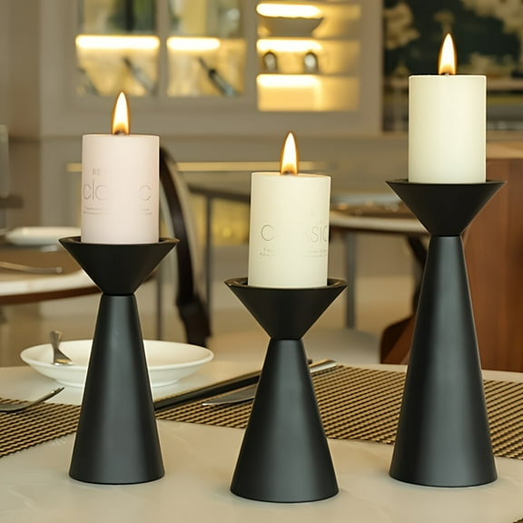 3PCS  Modern Black Iron Candle Holder, Tabletop Candlestick for Romantic Dinners, Weddings, Parties - Elegant Centerpiece Decor