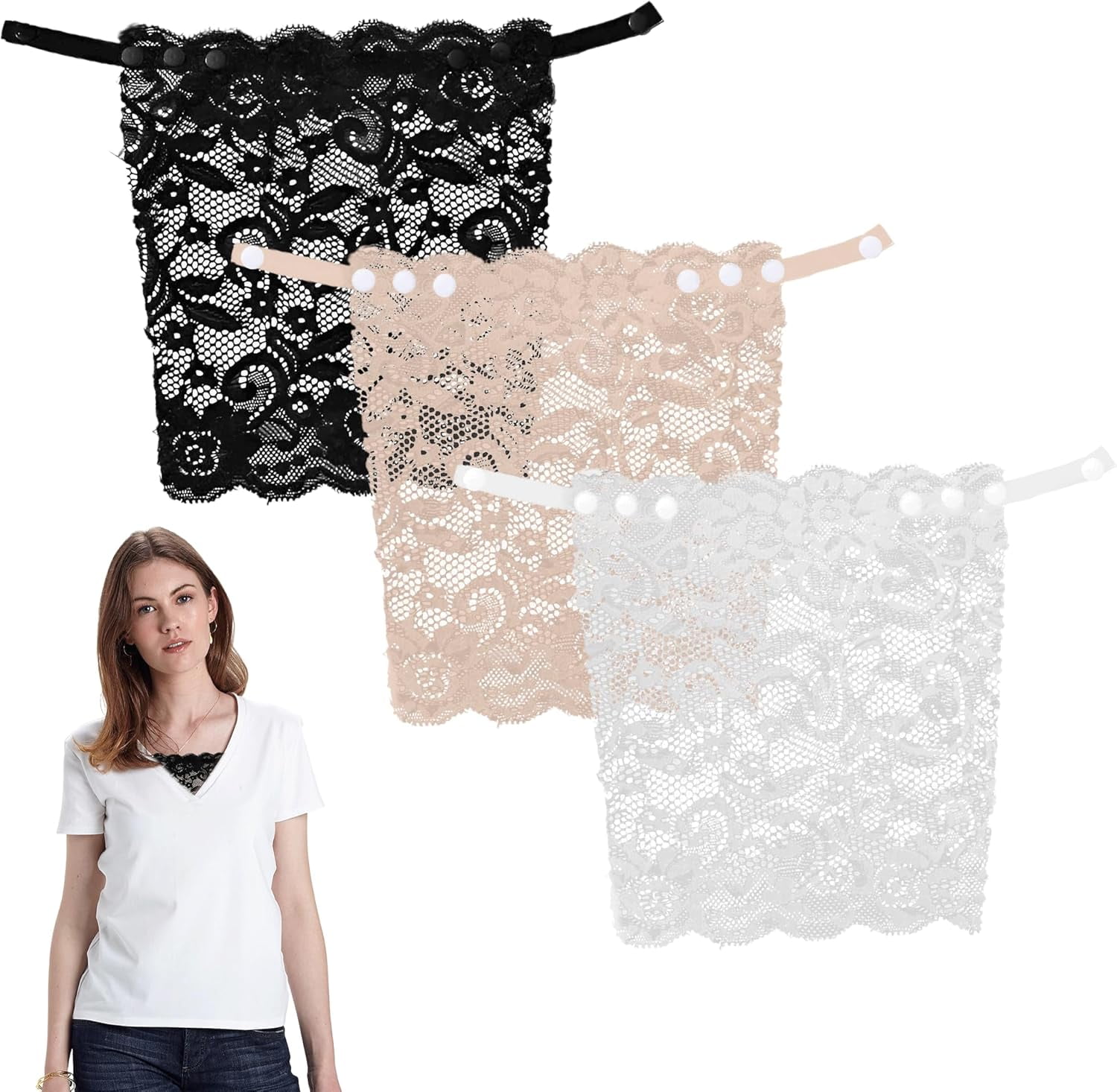 3PCS Modesty Panels for Low Cut Tops Mixed Color Lace Insert for Low Cut  Dress Privacy Invisible Lace Modesty Panel Vest Women's Camisoles & Vests  Clip-On Mock Camisole Bra Insert Overlay for