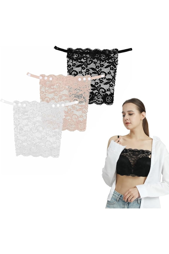 3PCS Modesty Panels for Low Cut Tops, Top Lace Insert for Low Cut Tops Cleavage Cover Up for dresses, Clip-On Mock Camisole Bra Inserts Lace Modesty Panel Vest for Women's Privacy