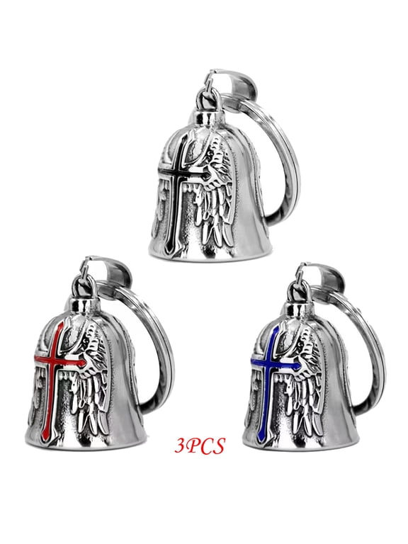 3PCS Motorcycle Bell Guardian Angel Good Luck Keychain Drive Safe Pendant Accessories For Bikers Riders Pets Car Motorcycle Keychain Strap