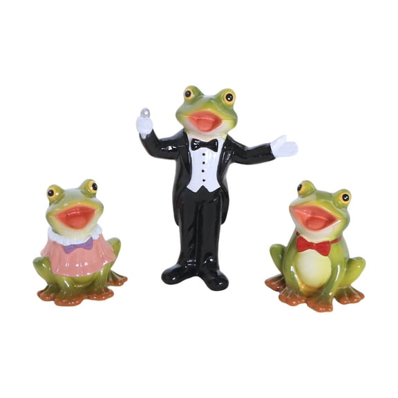 3PCS Musical Frog Resin Statue Figurine, Frog Micro Scene Sculpture for Patio Lawn Shelves Table Desk