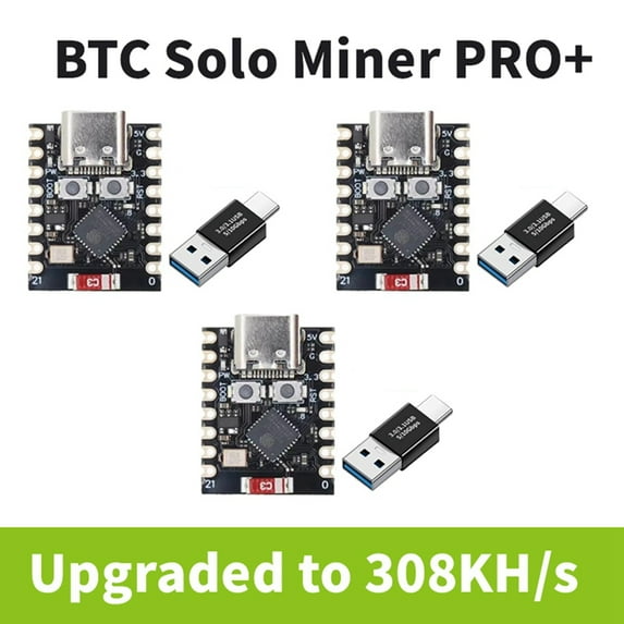 3PCS NMminer BTC Solo Miner PRO+ 308KH/S Hashrate Miner Bitcoin Mini Miner Mining Miner+Adapter Kit for Home Office