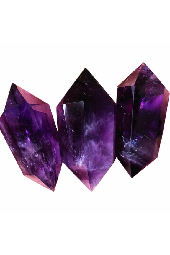 3PCS Natural Purple Amethyst Quartz Crystal Point Wand Obelisk Healing