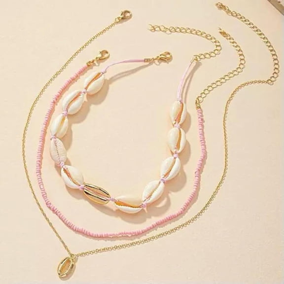 3PCS Natural Shell High-Quality Necklace Three Layer Beach Seashell Choker Necklaces-A3[m277]