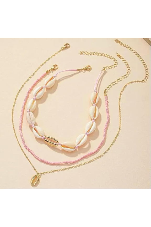 3PCS Natural Shell High-Quality Necklace Three Layer Beach Seashell Choker Necklaces-A3[m277]