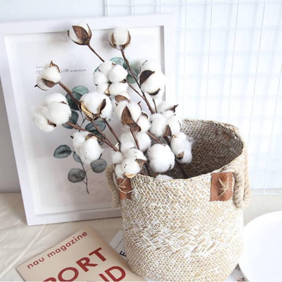3PCS Naturally Farmhouse Dried Cotton Stems Artificial Flower Filler Floral Decor