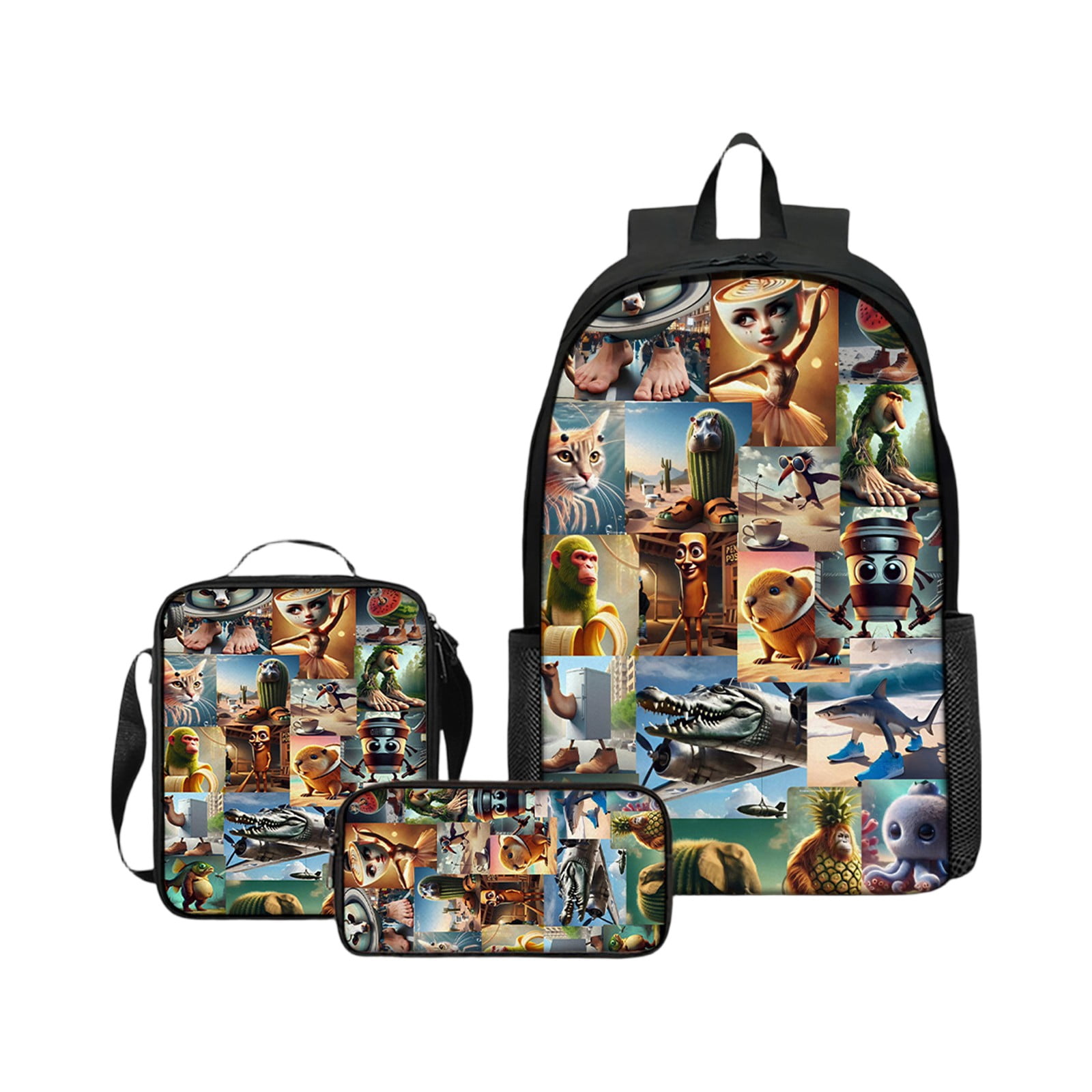 3PCS New Tung Tung Tung Sahur Backpack Set – 16.53" Funny Italian Brainrot 3D Cartoon School Bag with Lunch Bag & Pouch, Lightweight Meme-Inspired Back to School Set for Students & Trendy Fans