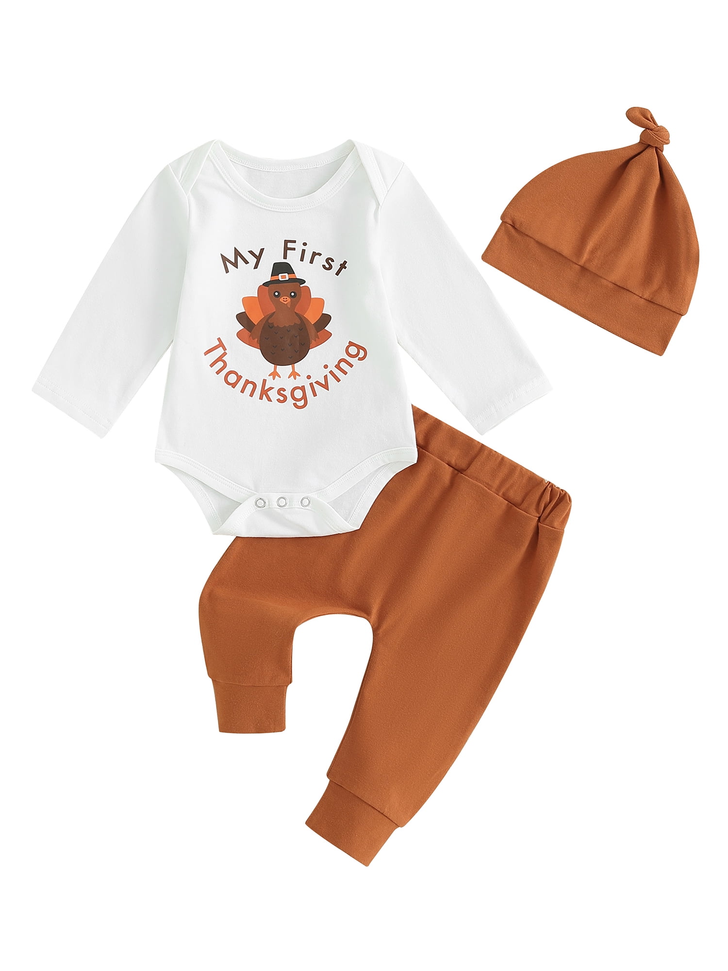 3PCS Newborn Baby Girl Boys Thanksgiving Outfits Letter Print Long