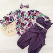 XINGQING 3PCS Newborn Baby Girls Tops Romper+Floral Pants Leggings Headband Outfits Set Clothes 0-3 Months
