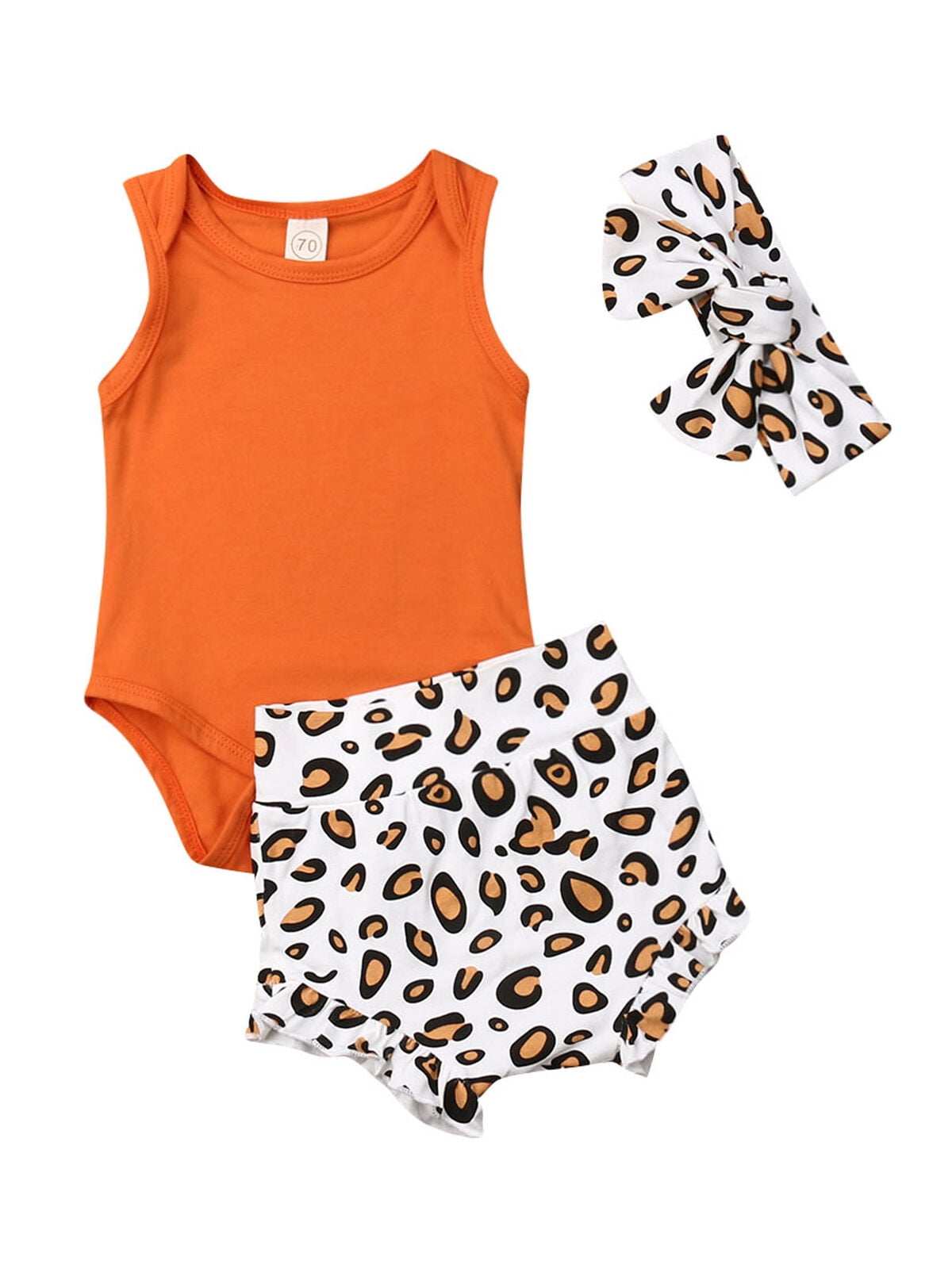 3PCS Newborn Infant Baby Girl Leopard Print Clothes Tops Romper Shorts