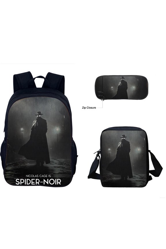 3PCS Noir School Backpack Set, Large Capacity Student Back to School Backpack, Casual Daypack with Multiple Compartments for Teens and Adults, Hero School Bag for Travel and Outdoor Use