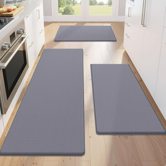 3PCS Non Slip Kitchen Mats for Floor, Anti Fatigue Waterproof Standing Comfort Rugs for Kitchen Sink and Office, Grey