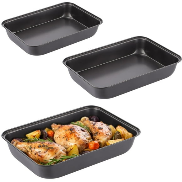 3PCS Non-Stick Oven Baking Trays, Carbon Steel Roasting Trays, 3-Sized Deep Baking Pan Set, Stackable Home Kitchen Baking Pans, Non- Stick Bakeware Set for Meat, Bread, Cookies