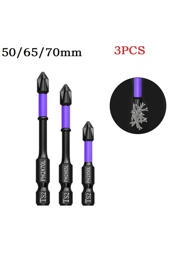 3PCS Non-slip PH2 Magnetic Batch Head Cross Screwdriver Drill Bit 50-70mm