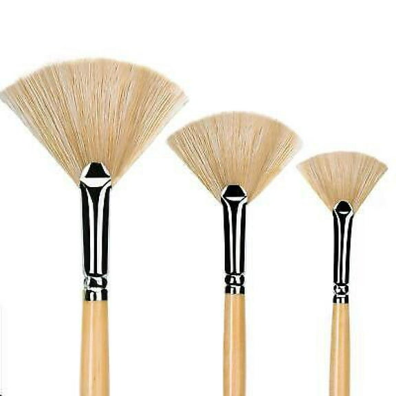 3PCS Oil Acrylic Paint Fan Brushes, Natural Bristle Long Handle Painting Brush