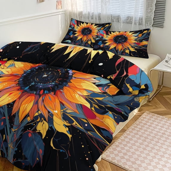 3PCS Oil Painting of Sunflowers Duvet Cover Set Twin, 1 Duvet Cover And 2 Pillowcase, Duvet Cover for Kids Girls Boys And Teens