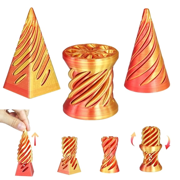 3D Printed Spiral Fidget Pyramid Pass Through Sculpture, Impossible Cone 3pcs Stress Relief