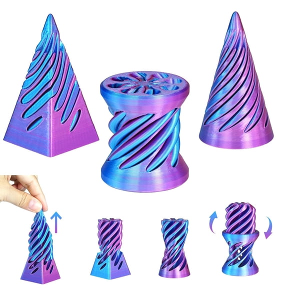 Impossible Cone 3pcs, 3D Printed Spiral Fidget Pyramid Pass Through Sculpture, Stress Relief Stocking Filler White Elephant Gift