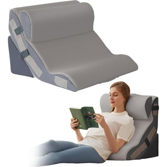 3PCS Orthopedic Bed Wedge Pillow Set for Sleeping, Sitting up in Bed, 6-in-1 Foam Wedge Pillow for Acid Reflux & Back Pain Relief, Post Surgery Pillows for GERD & Snoring, Plush Grey