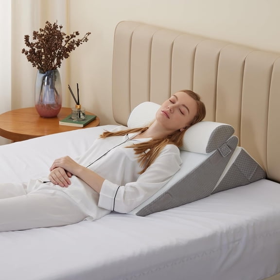 3PCS Orthopedic Wedge Pillow Set Adjustable Memory Foam for Back Pain Relief Acid Reflux Post Surgery Support White Grey