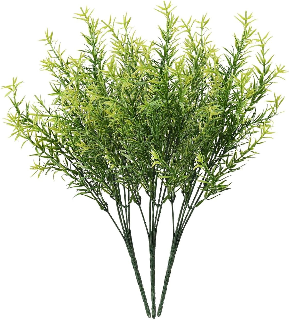 3PCS Outdoor Artificial Rosemary Flowers Plant, 14.2in Fake Rosemary Bush Outside Faux Plastic Greenery Grass Shrub for Porch Window Box Planter Garden Decor(Green)
