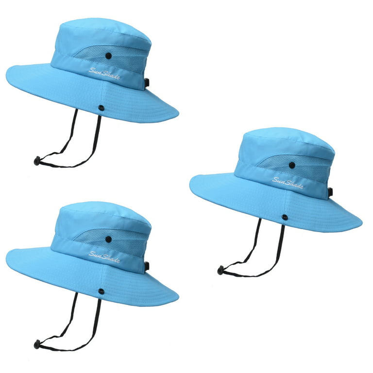 3PCS Outdoor Bucket Hat UV Protection Fishing Hats for Women,Blue 