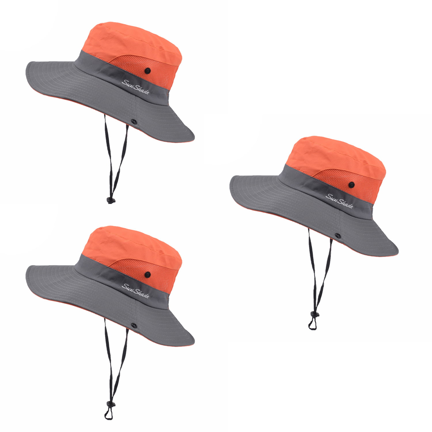 3PCS Outdoor Bucket Hat UV Protection Fishing Hats for Women,Black 