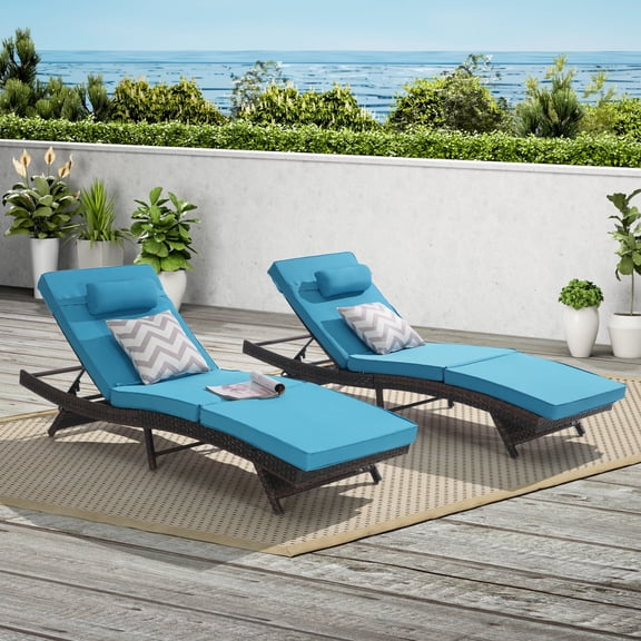 Outdoor Wicker Reclining Lounge Chair Set of 2, 5-Position Adjustable Patio Sunbathing Chairs up to 150°, 600 lbs Capacity Each, Weather-Resistant Rattan for Lawn Poolside Beach