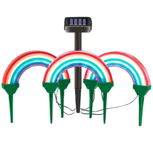 3PCS Outdoor Solar Power Garden Stake Lights LED Rainbow Pathway Light Lamp BD