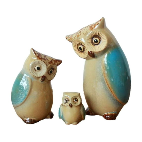 3PCS Owl Statue for Home Decor Accents,Owl Decor for Bookshelf Bedroom Living Room Office Table Desk Mantle TV Stand Boho Decoration,Blue